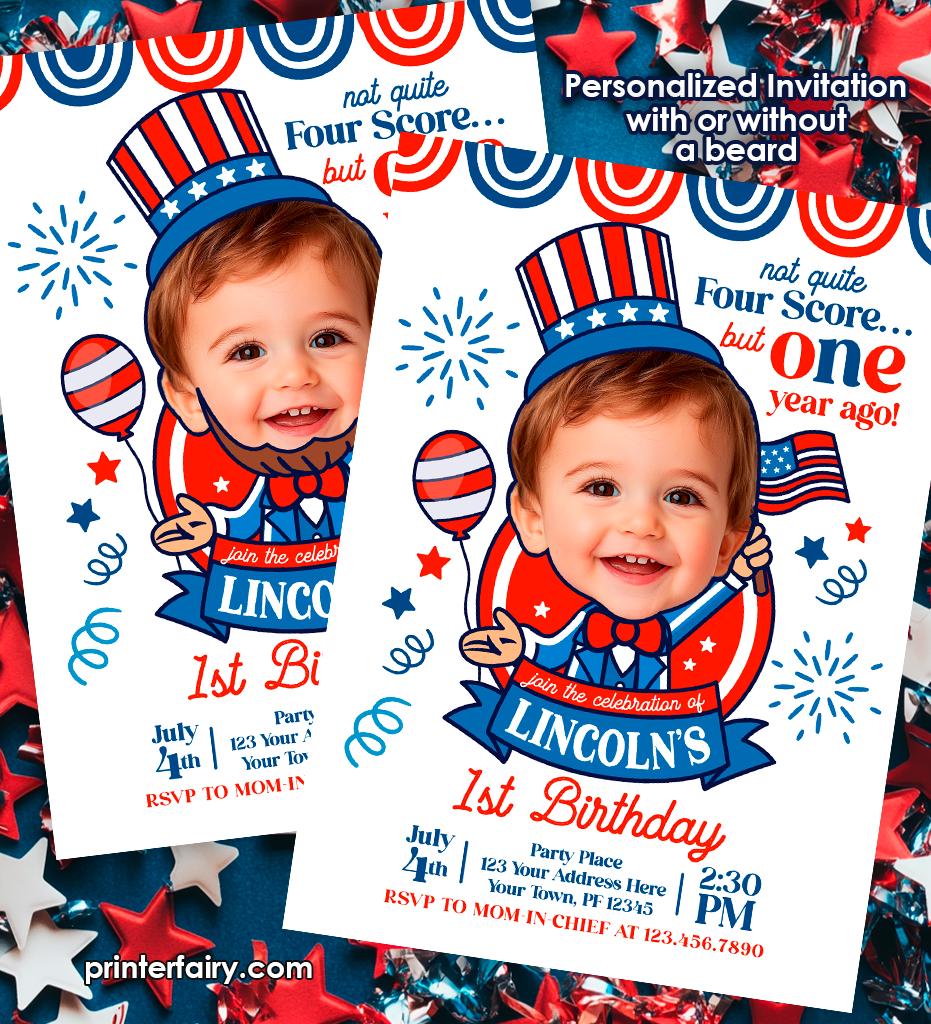 4th of July Birthday Invitation, Personalized Photo, Fourscore (Digital Invitation)
