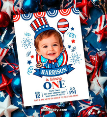 4th of July Photo Birthday Invitation, Personalized First Birthday (Digital)