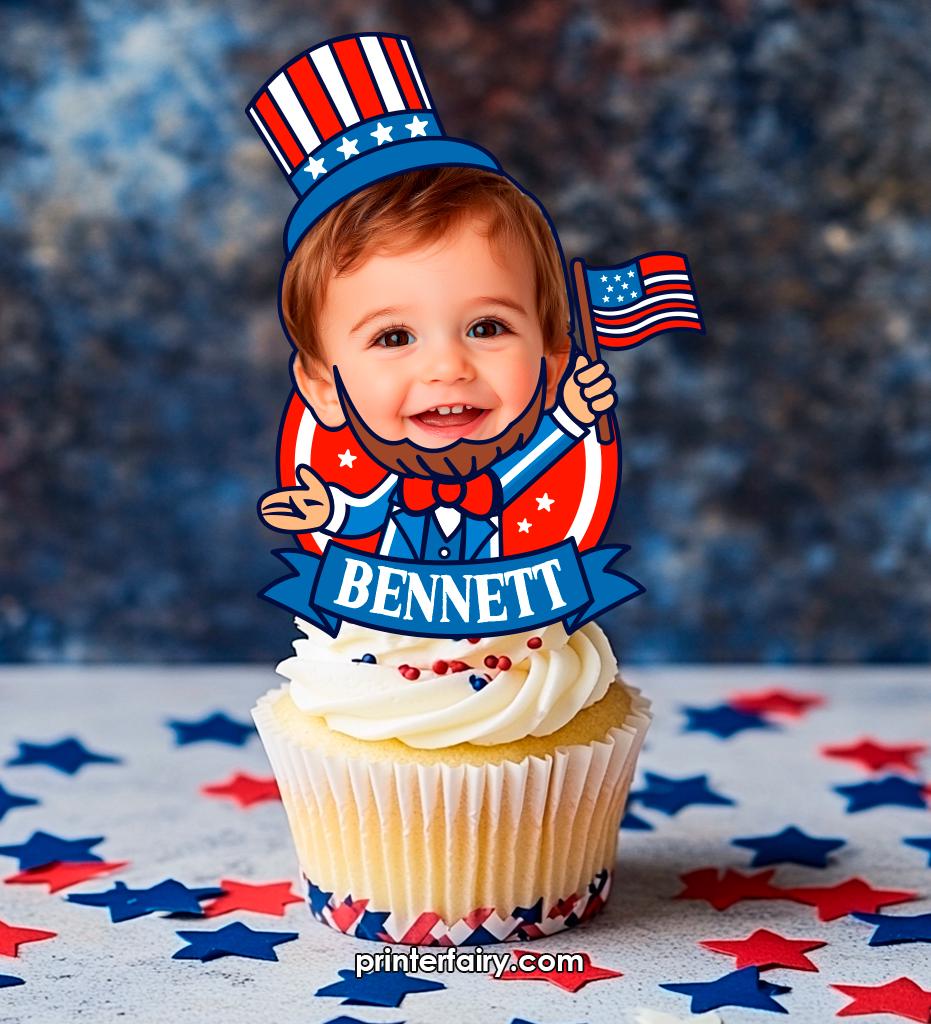 Personalized 4th of July Cupcake Toppers, Patriotic Party (Digital Download)