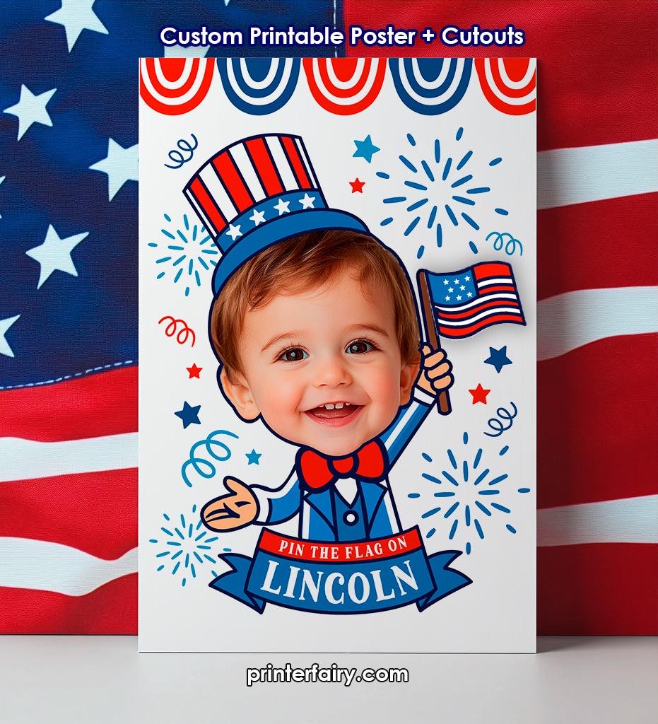 Personalized 4th of July Pin the Flag Party Game (Digital Download)