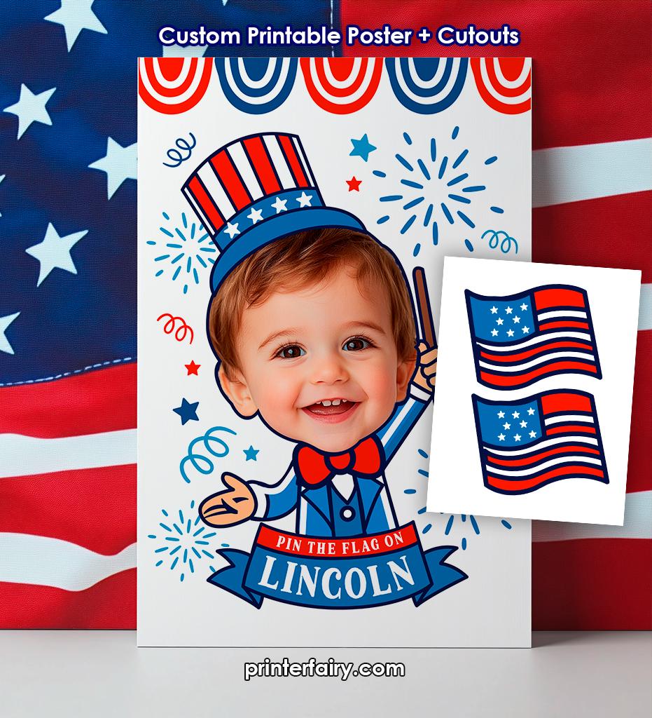 Personalized 4th of July Pin the Flag Party Game (Digital Download)