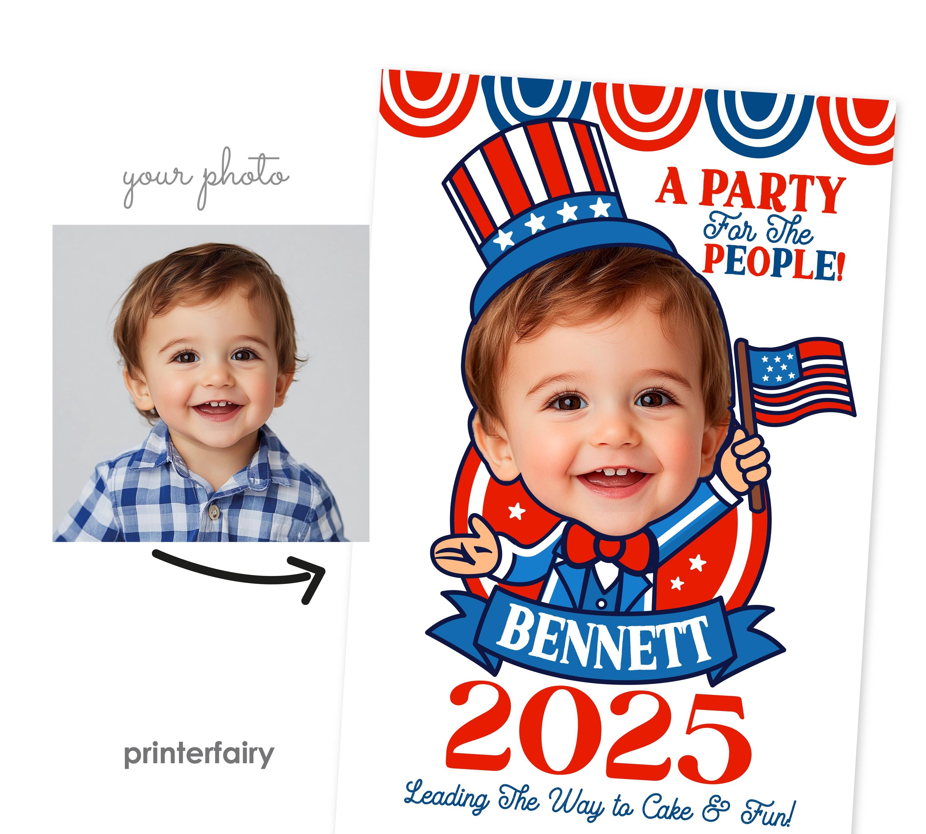 Personalized 4th Birthday Party Poster, Independence Day Decor (Digital)