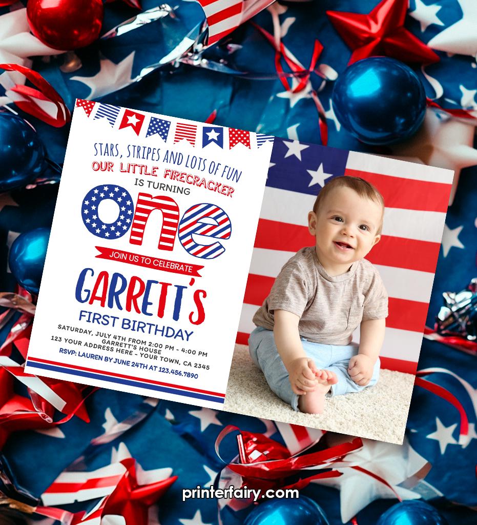 Editable 4th of July First Birthday Invitation (Digital)