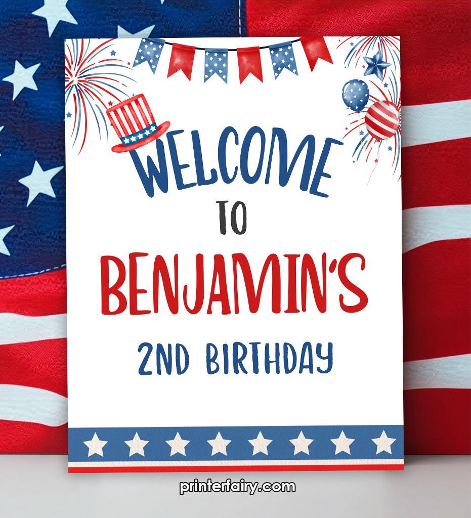 4th of July Birthday Welcome Sign, Firecracker Theme (Instant Download)