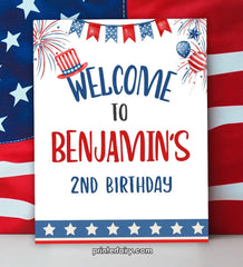4th of July Birthday Welcome Sign, Firecracker Theme (Instant Download)