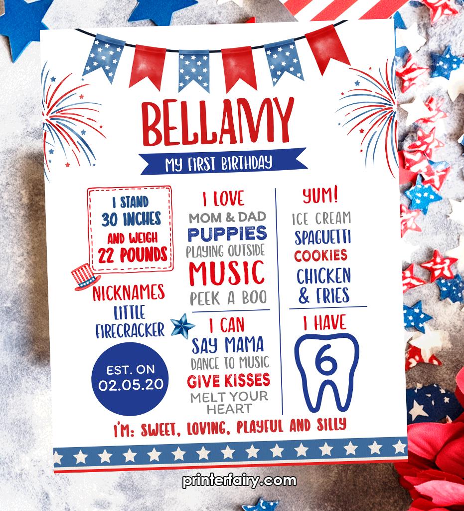4th of July Birthday Milestones Board, Firecracker Theme (Instant Download)