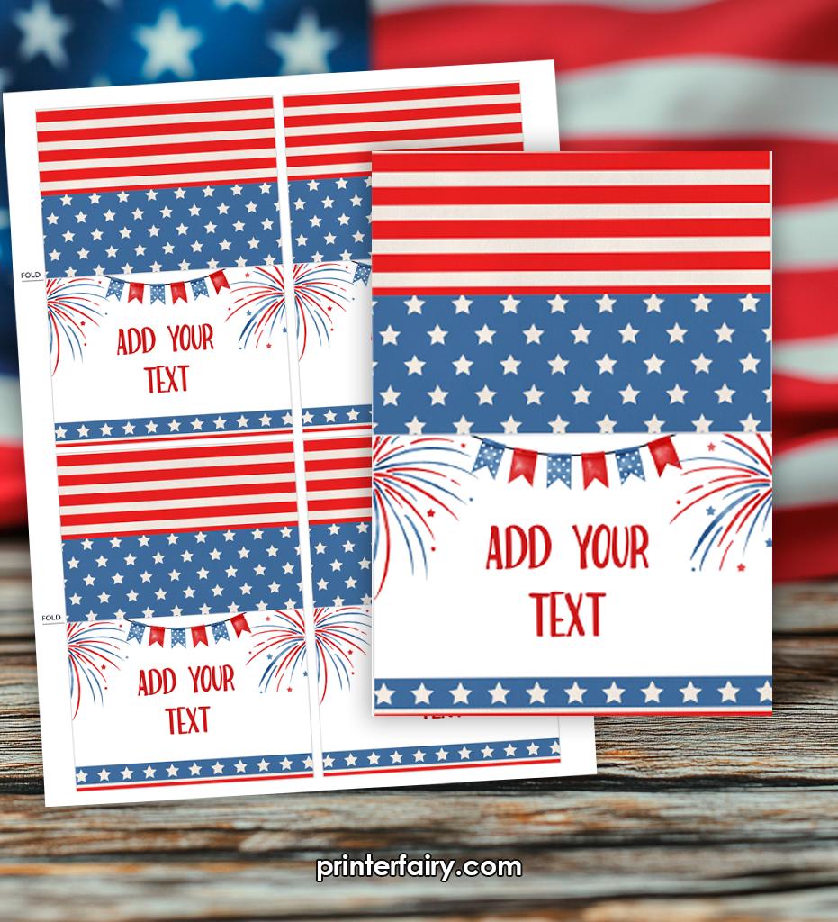 4th of July Food Tents, Independence Day Place Cards (Instant Download)