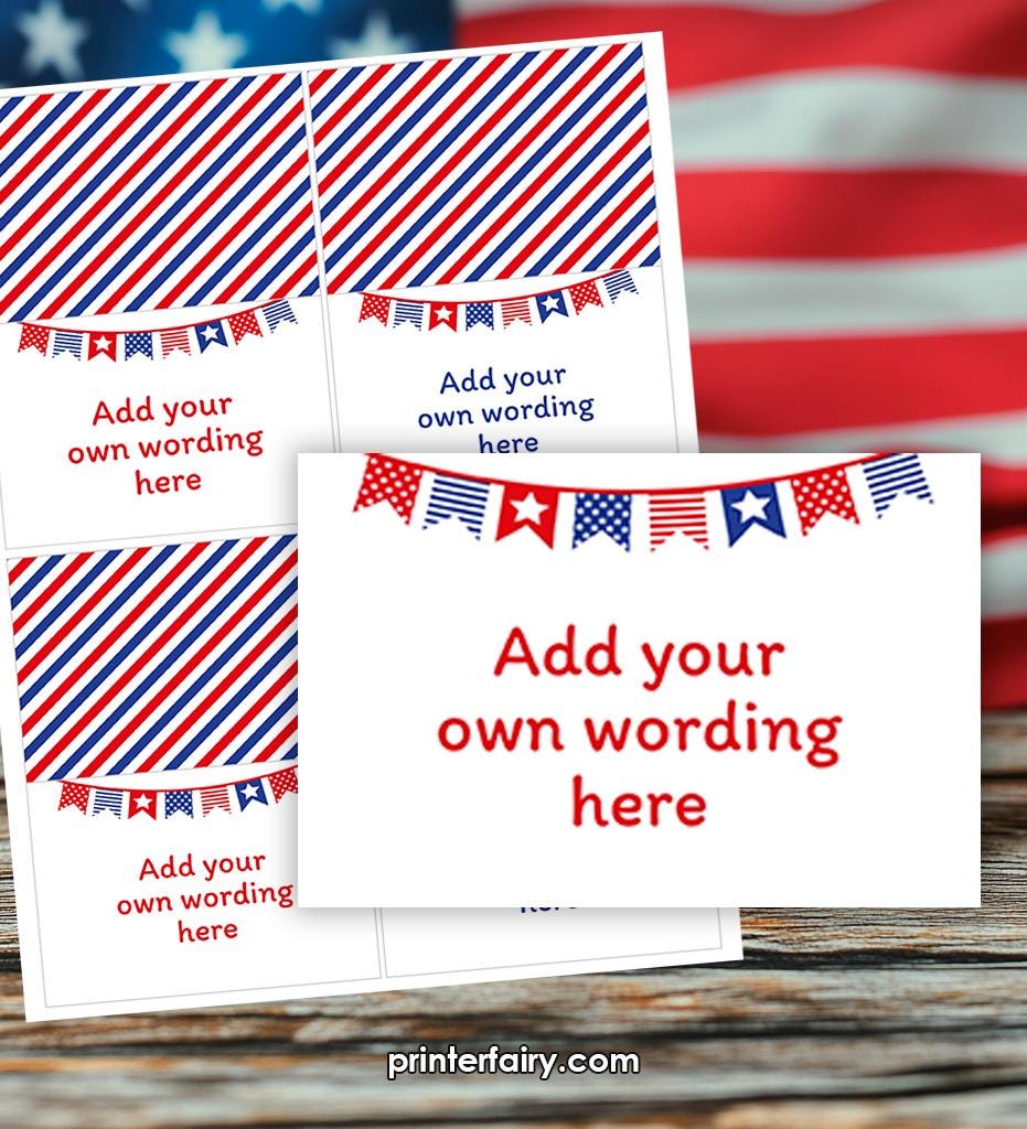Editable 4th of July Food Tents, Independence Day Place Cards (Instant Download)