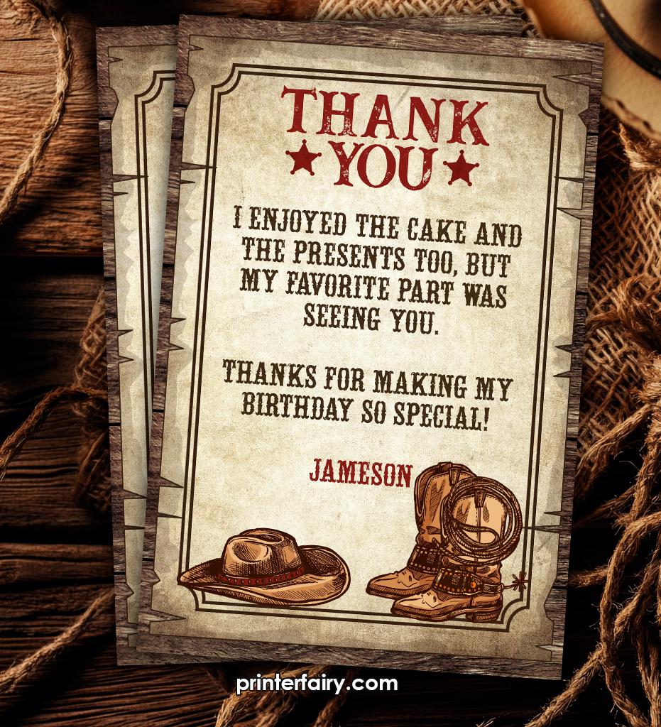 Editable Western Cowboy Thank You Cards (Digital Download)