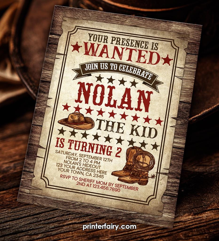 Editable Wanted Poster Invitation, Wild West Birthday (Digital Download)