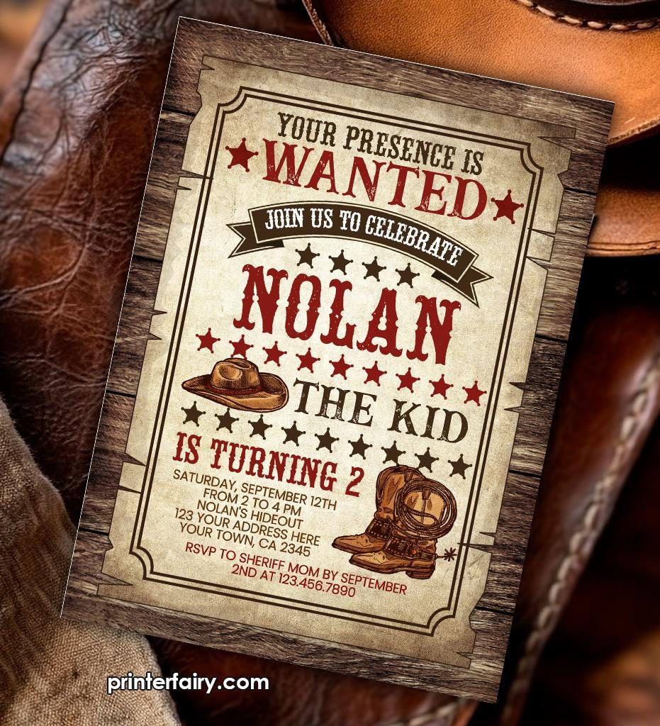 Editable Wanted Poster Invitation, Wild West Birthday (Digital Download)