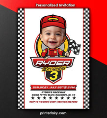 Personalized Racing Birthday Invitation with Photo (Digital Printable)