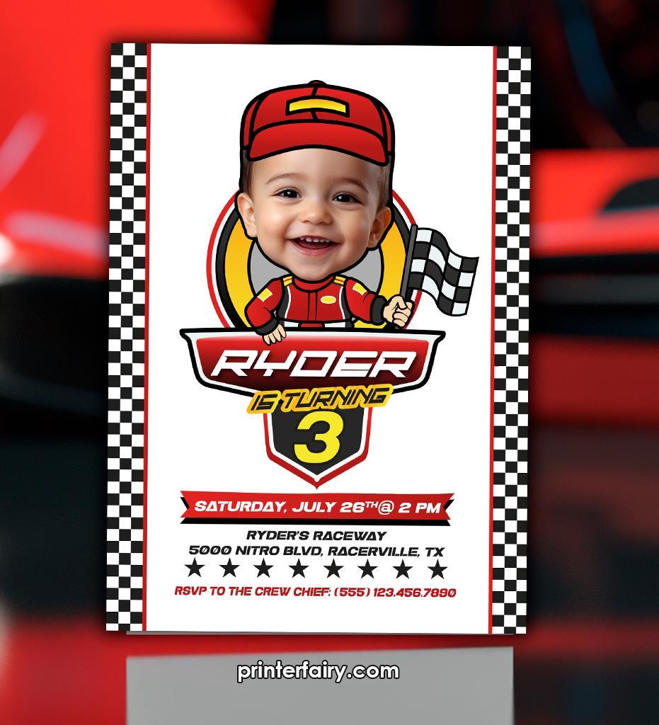 Personalized Racing Birthday Invitation with Photo (Digital Printable)