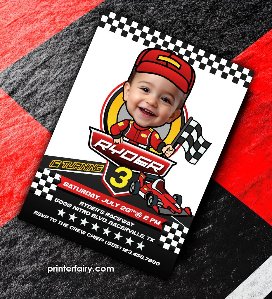 Racing Car Birthday Invitation, Personalized Photo, Any Age (Digital Printable)