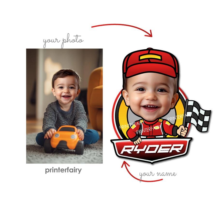 Personalized Racing Birthday Party Toppers or Stickers (Digital Download)