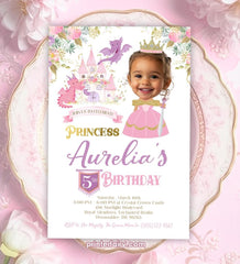 Princess Dragon Birthday Invitation, Royal Castle Party (Digital)