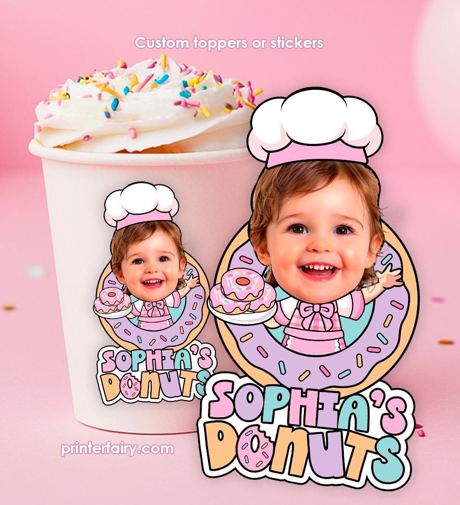 Personalized Donut Birthday Party Toppers or Stickers (Digital Download)
