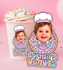 Personalized Donut Birthday Party Toppers or Stickers (Digital Download)