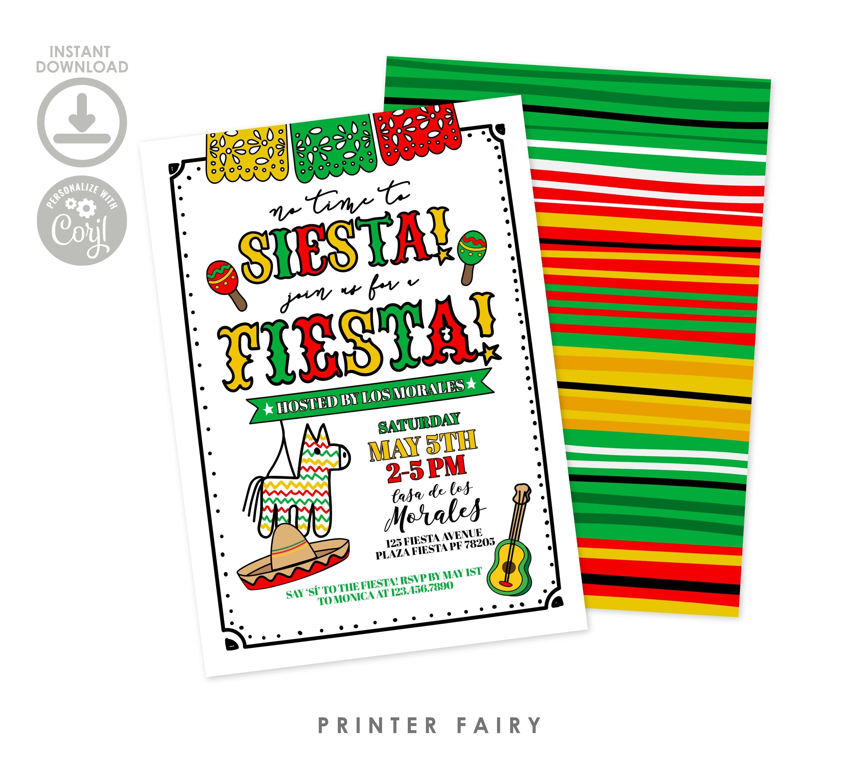 Cinco de Mayo Fiesta Invitation, Editable Mexican Party Invite (Digital Download)