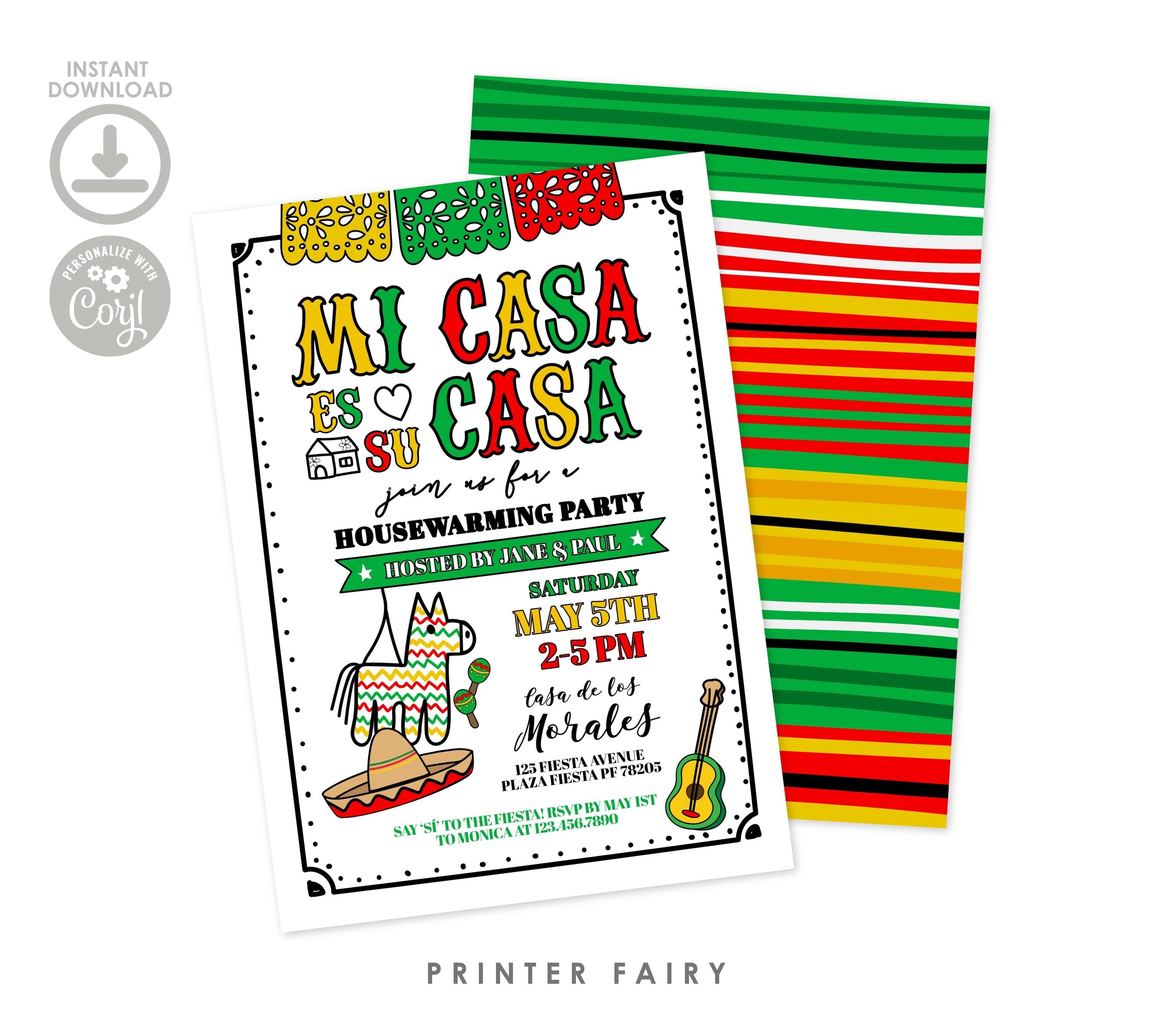 Mexican Fiesta Housewarming Invitation, Editable Template (Digital Download)