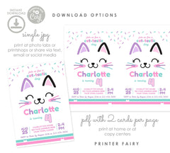 Kitty Birthday Party Invitation, Cat-Tastic, Editable Template (Digital Download)