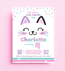 Kitty Birthday Party Invitation, Cat-Tastic, Editable Template (Digital Download)
