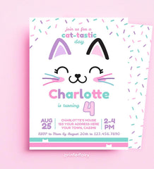 Kitty Birthday Party Invitation, Cat-Tastic, Editable Template (Digital Download)