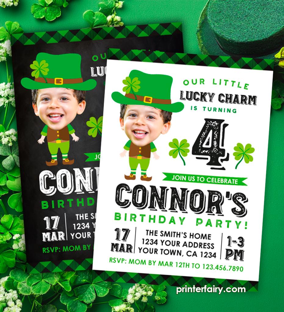 St Patricks Day Birthday Invitation Personalized with photo, Lucky Charm Invitation, St Patricks Day Party, Personalized DIGITAL Invitation