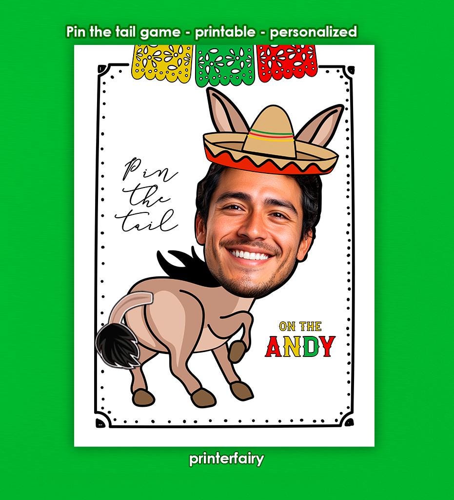 Personalized Photo Pin the Tail Game, Fiesta Bachelorette Party Decor (Digital Download)