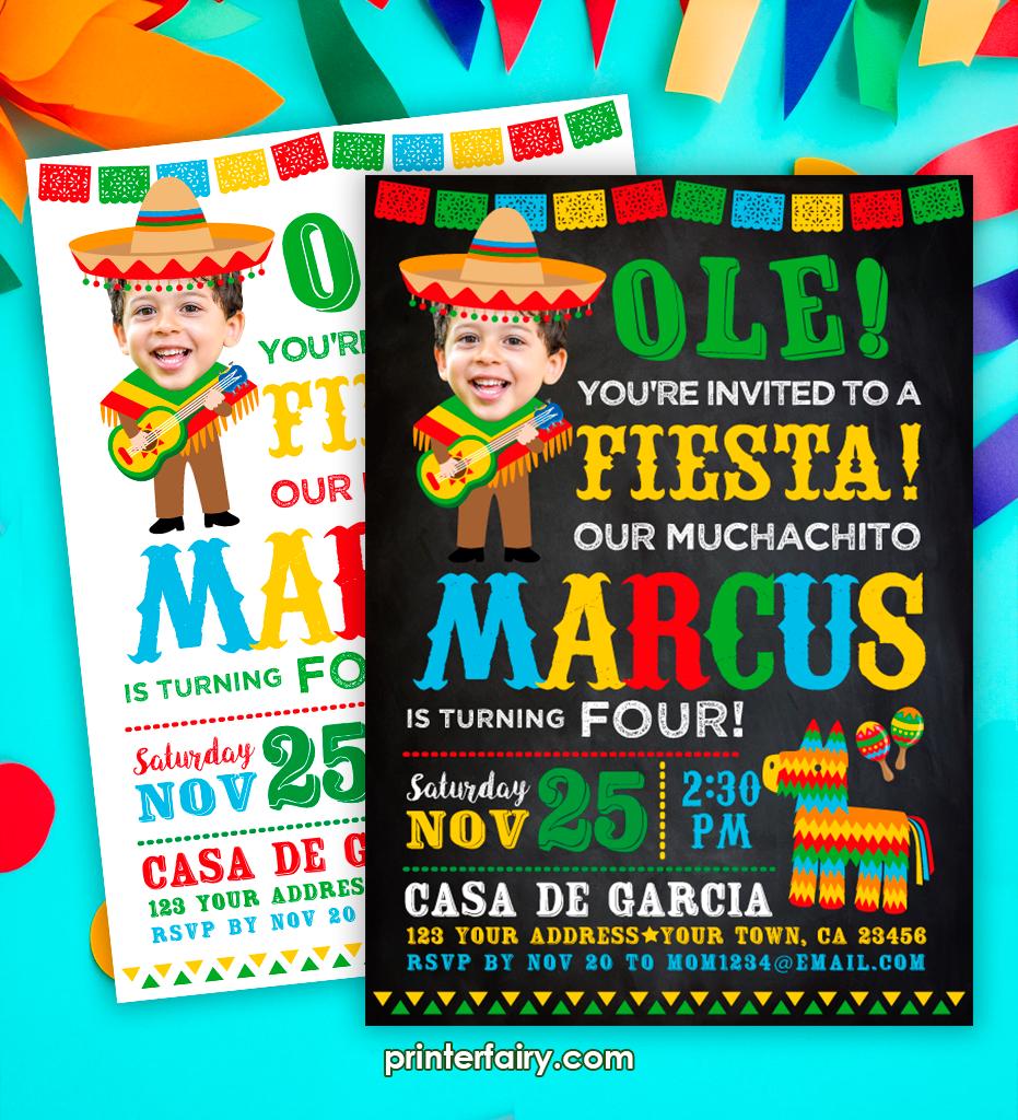Fiesta Birthday Invitation with Photo, Mexican Theme (Digital Download)