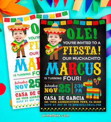 Fiesta Birthday Invitation with Photo, Mexican Theme (Digital Download)