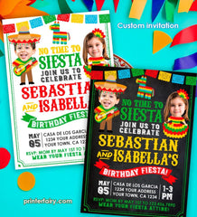 Fiesta Birthday Invitation with Photo, Sibling Joint Party (Digital Invitation)
