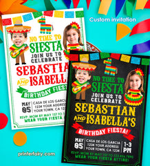 Fiesta Birthday Invitation with Photo, Sibling Joint Party (Digital Invitation)
