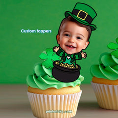 St Patricks Day Party Handmade Personalized Toppers with Photo, Any Age, Party Printable Decorations, Printable Stickers or Toppers Any Size