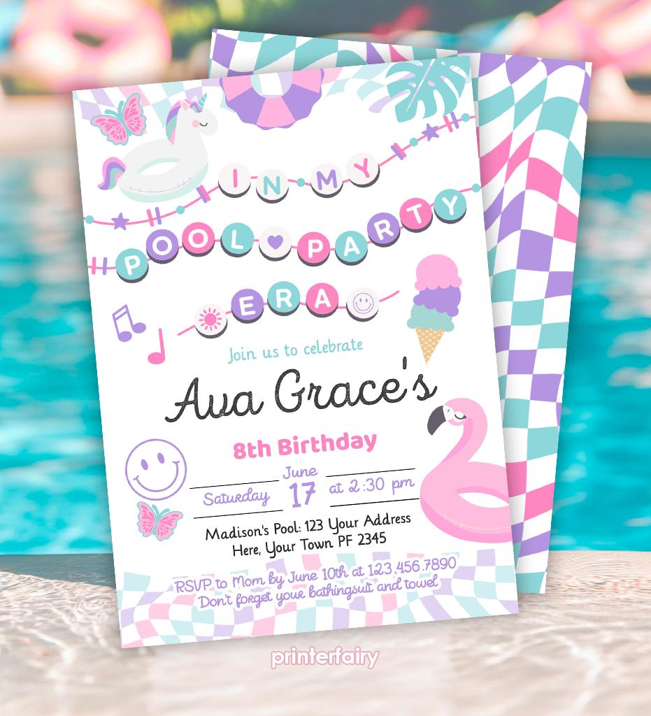 Pool Party Era Editable Invitation Template, Pool Party Birthday Invitation, Instant Download