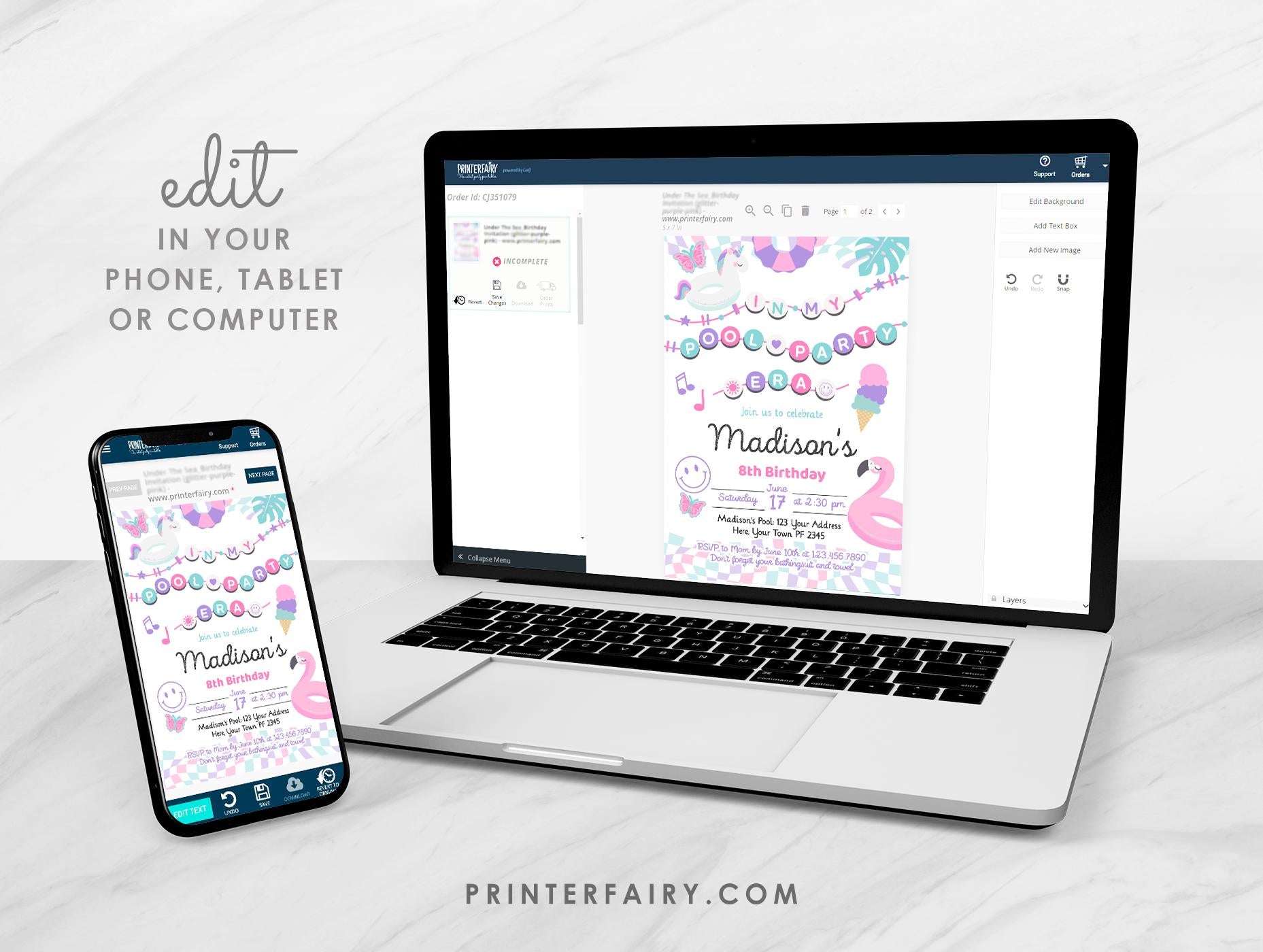 Pool Party Era Editable Invitation Template, Pool Party Birthday Invitation, Instant Download