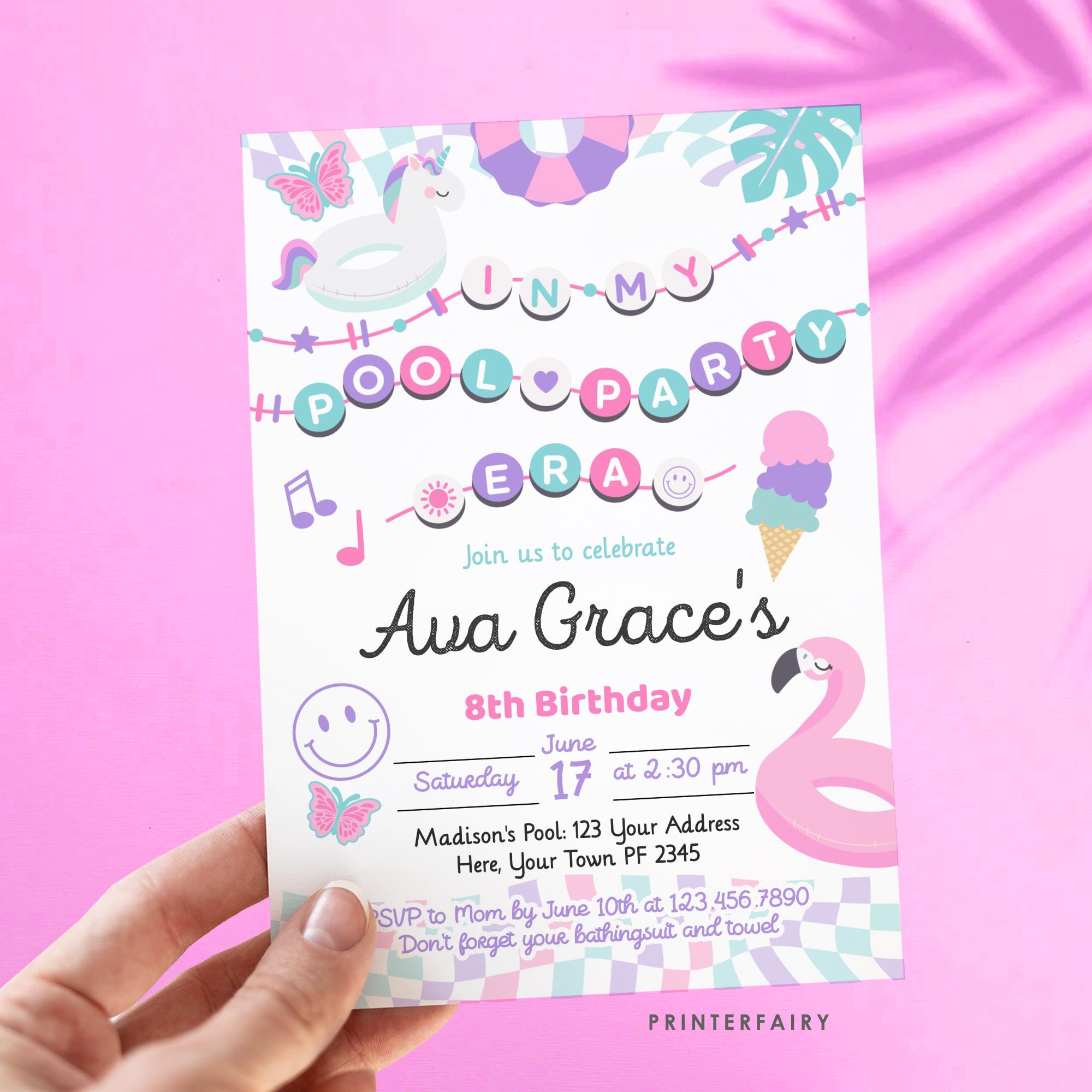 Pool Party Era Editable Invitation Template, Pool Party Birthday Invitation, Instant Download