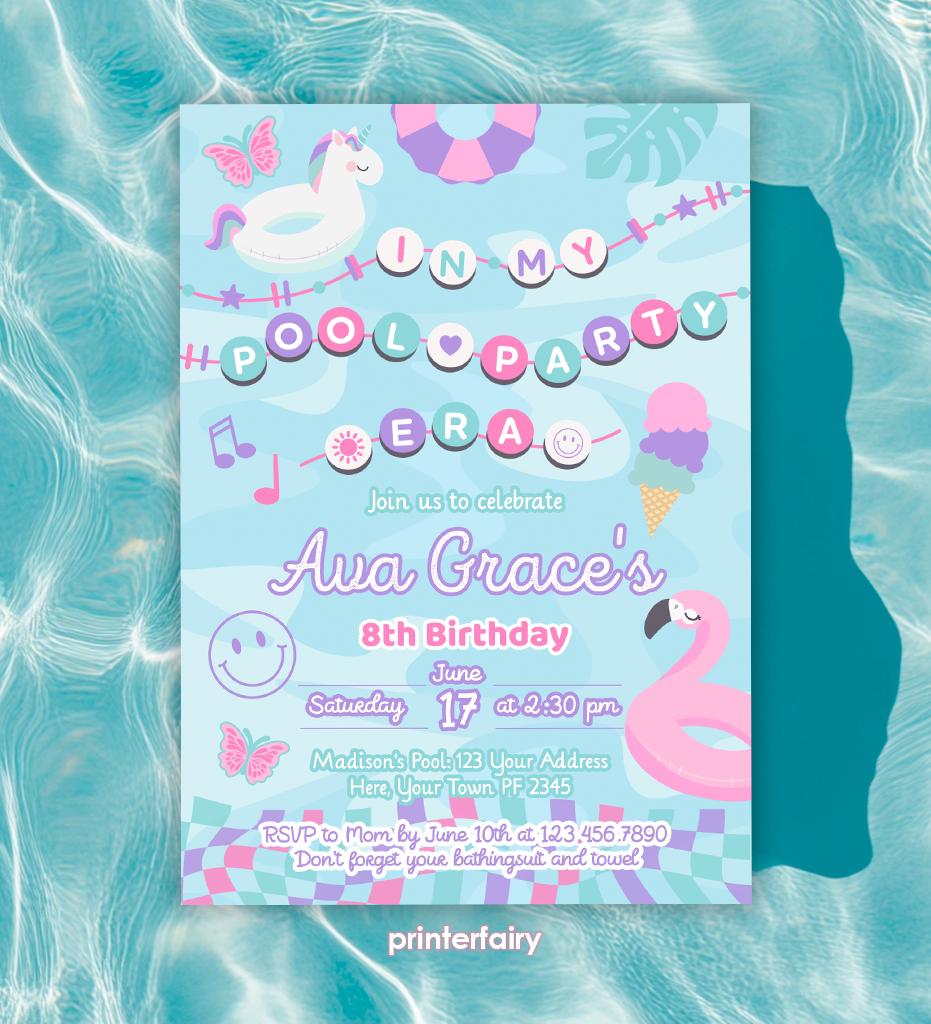 Pool Party Birthday Invitation, Editable Template (Digital Download)