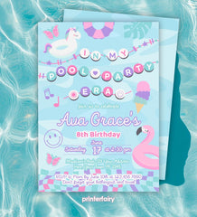 Pool Party Birthday Invitation, Editable Template (Digital Download)