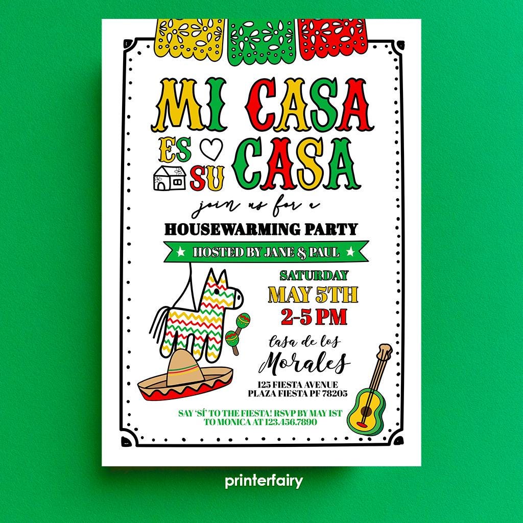 Mexican Fiesta Housewarming Invitation, Editable Template (Digital Download)