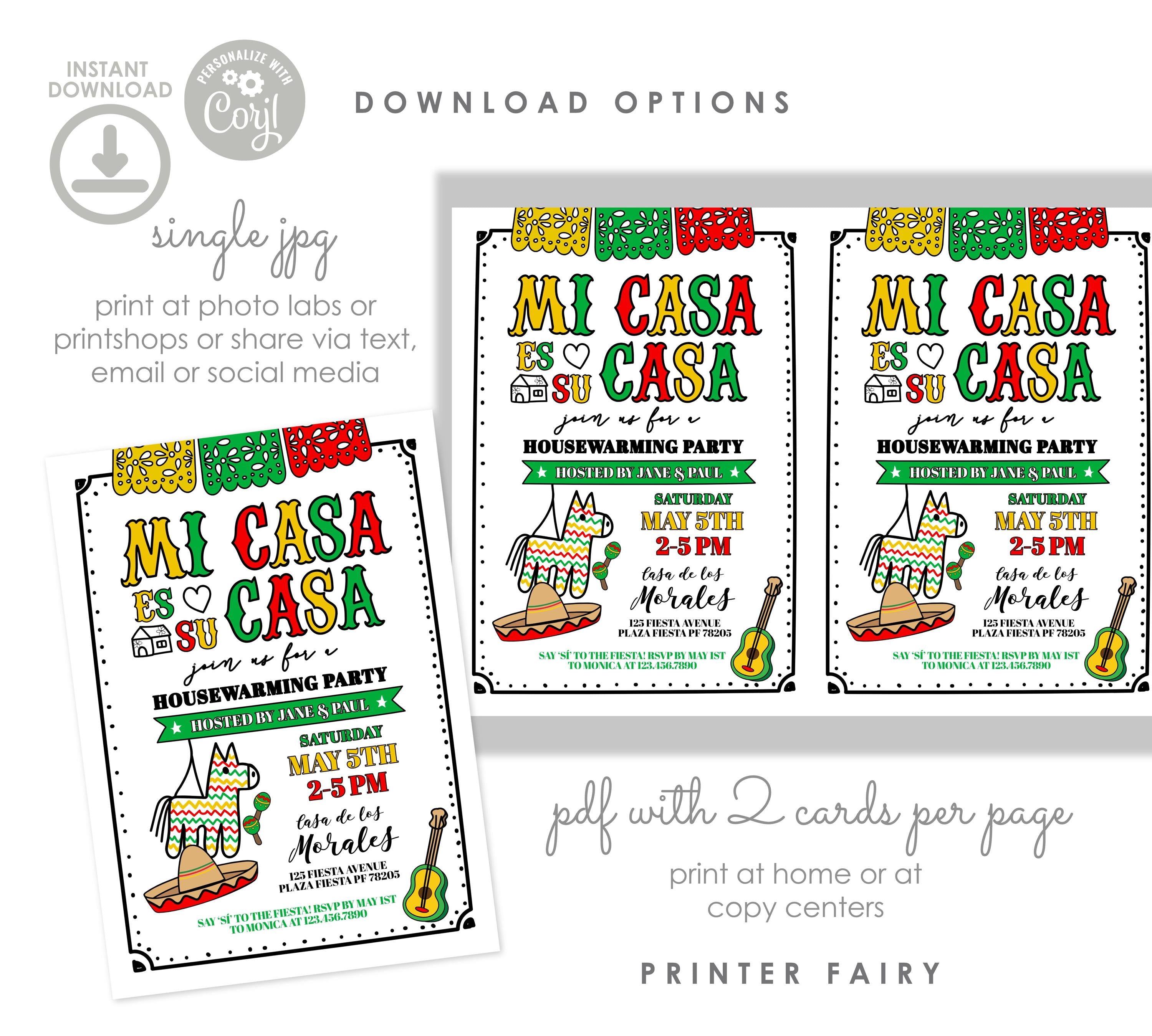 Mexican Fiesta Housewarming Invitation, Editable Template (Digital Download)