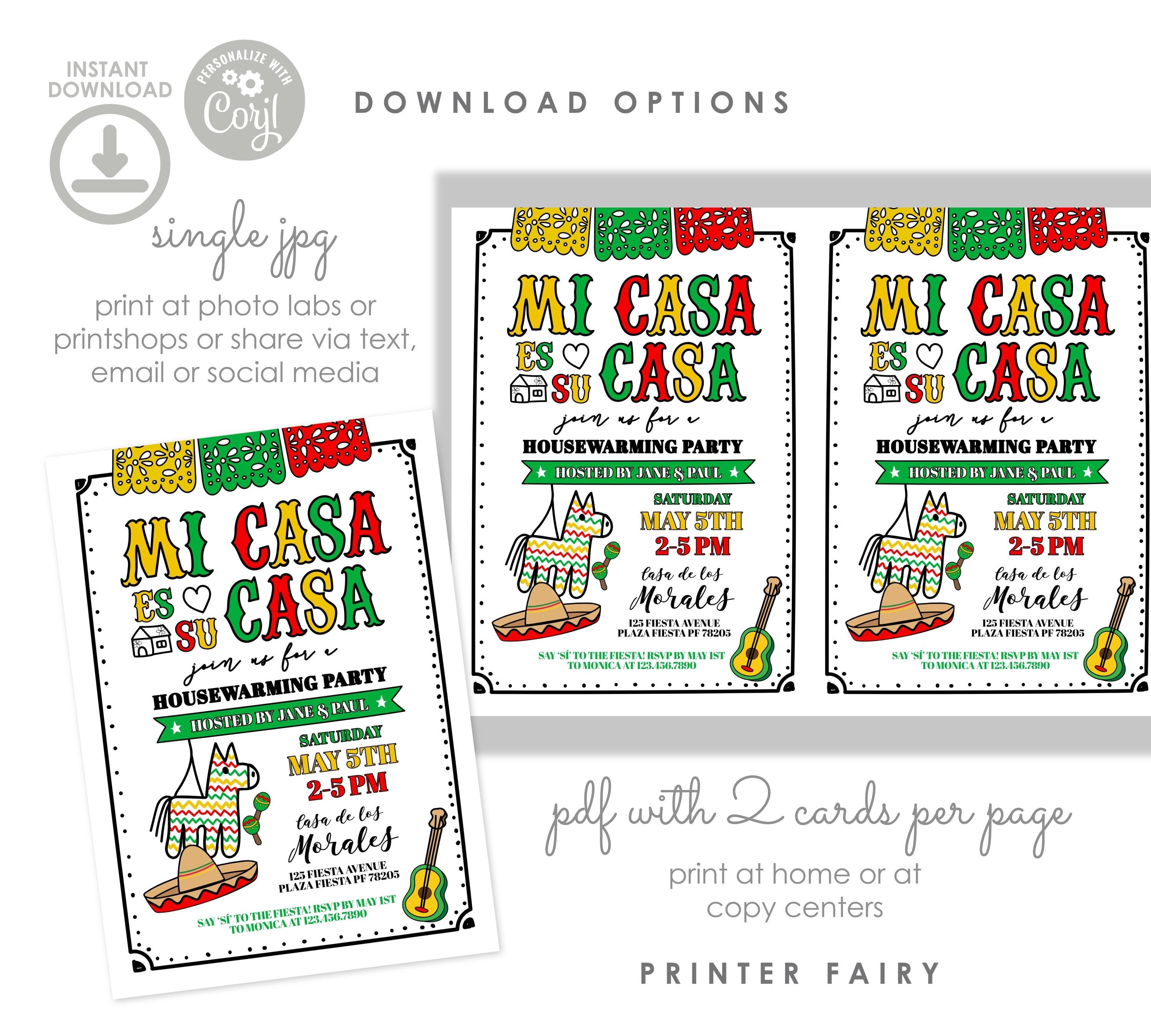 Mexican Fiesta Housewarming Invitation, Editable Template (Digital Download)