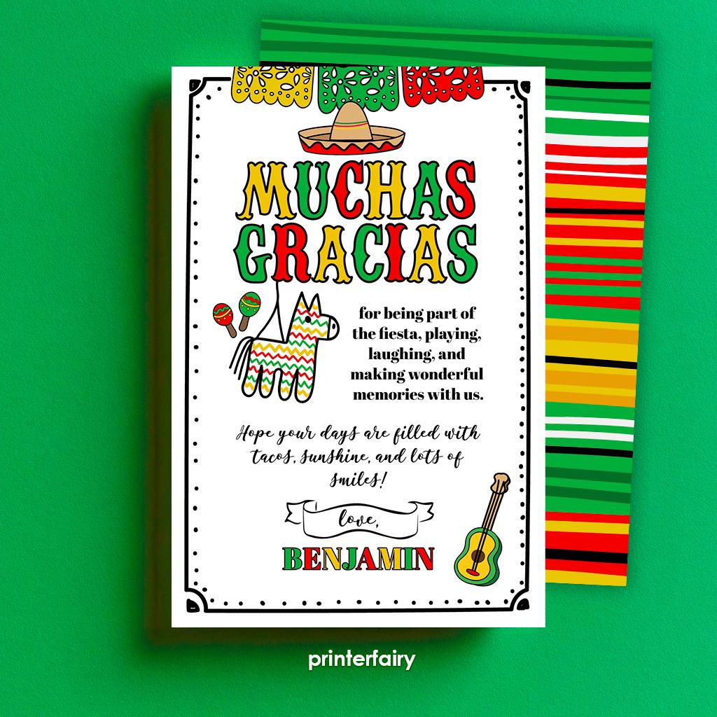 Cinco de Mayo Thank You Cards, Mexican Fiesta, Printable Template (Digital Download)