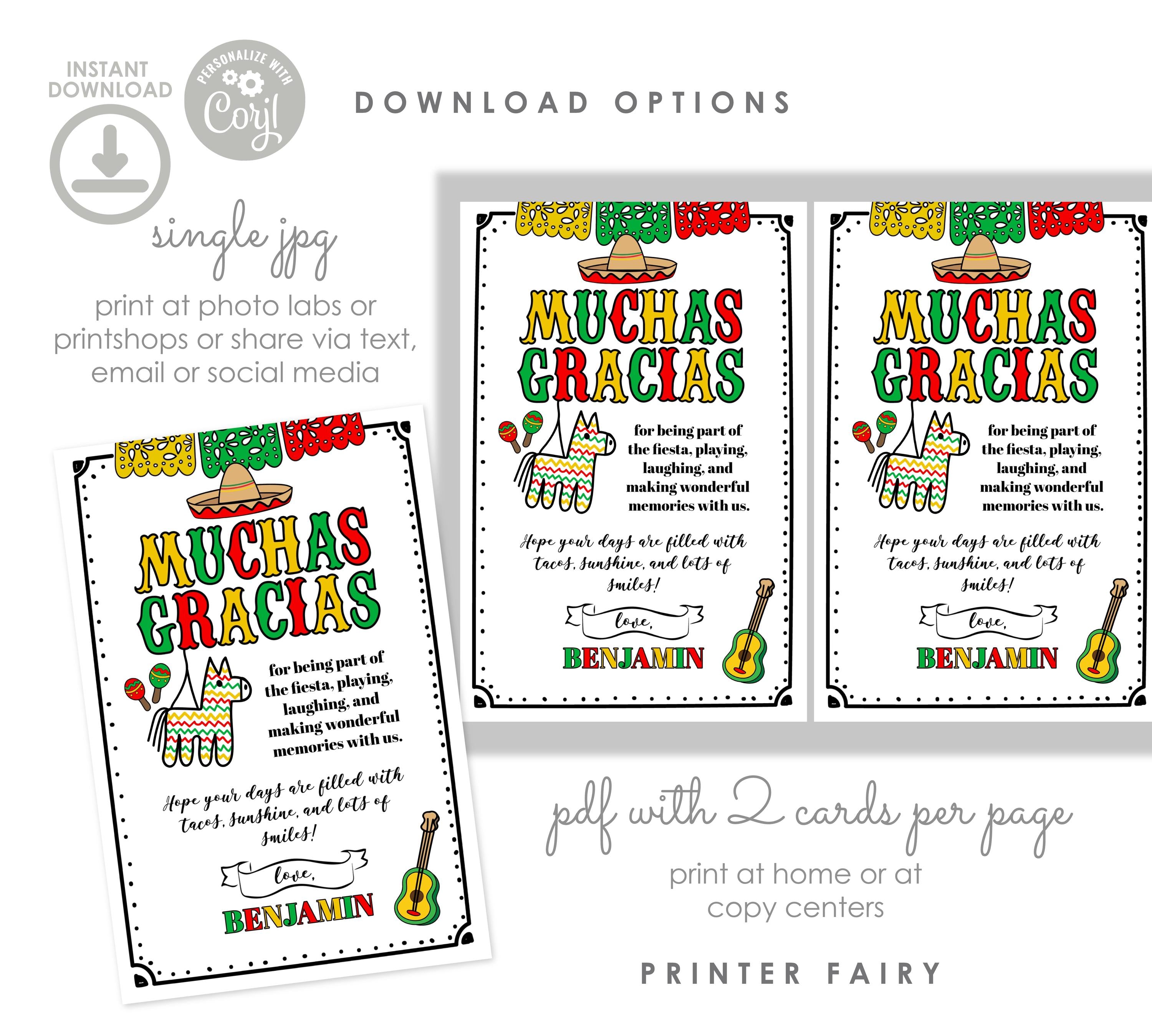 Cinco de Mayo Thank You Cards, Mexican Fiesta, Printable Template (Digital Download)