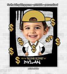Personalized Hip Hop Photo Game, Pin the Bling Bling Party Activity (Digital Download)