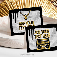 Hip Hop Birthday Food Tents, Music Party Decorations (Editable, Instant Download)