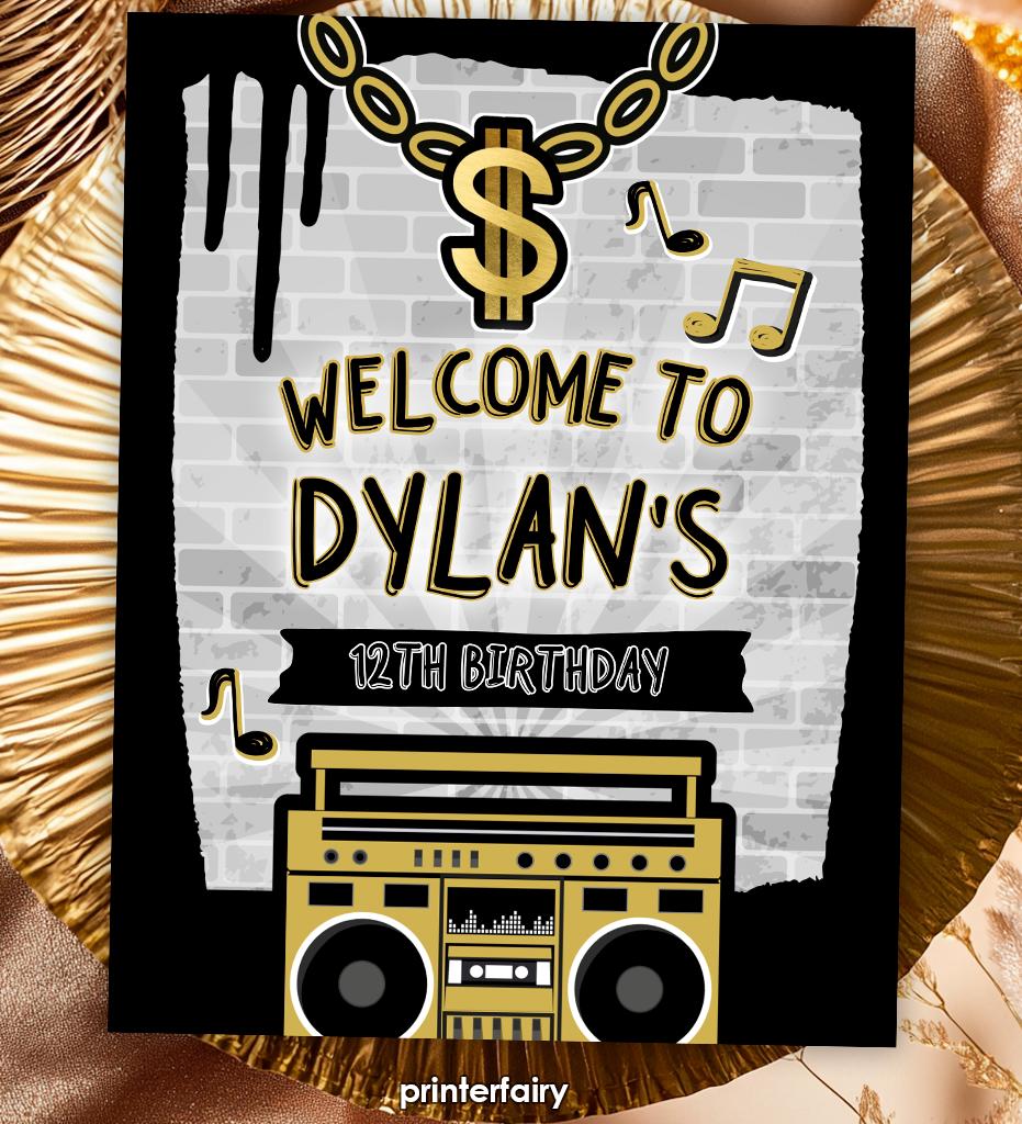 Hip Hop Birthday Welcome Sign, Graffiti Party Decor (Editable Template)