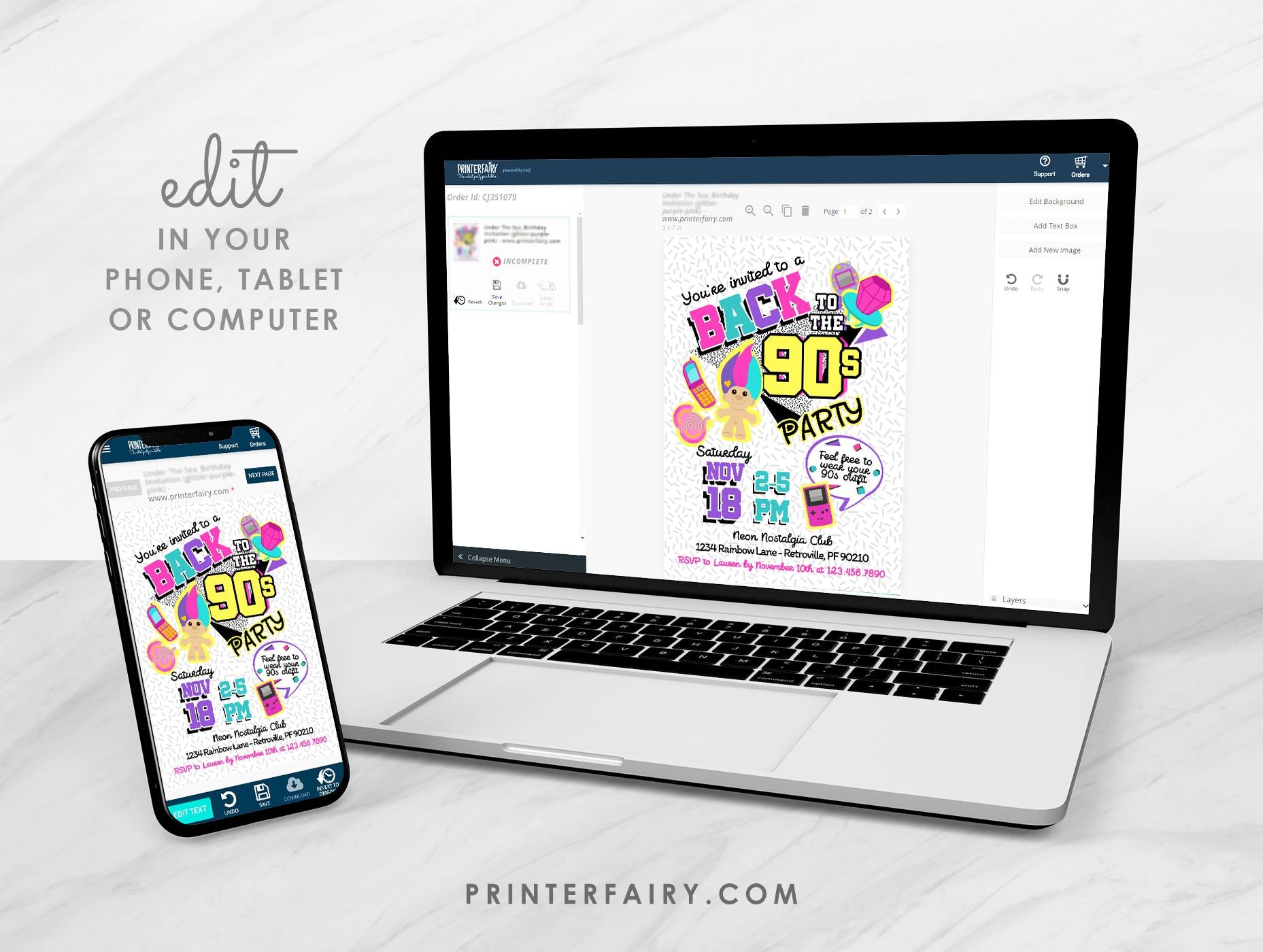 Graduation Invitation Editable Template 90s Grad Party Digital or Printable Invitation, Instant Download