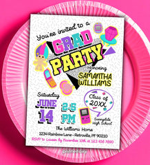 Graduation Invitation Editable Template 90s Grad Party Digital or Printable Invitation, Instant Download