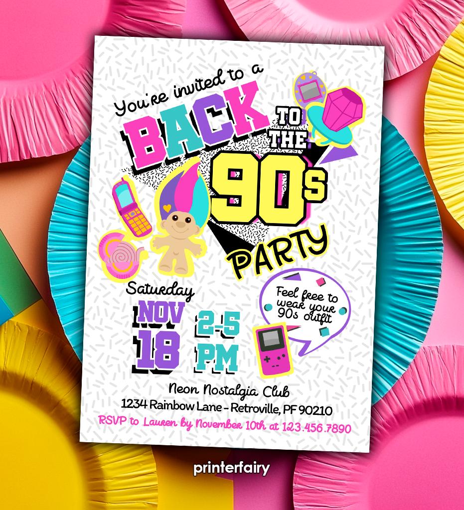 90s Party Invitation Template, Nostalgia Design (Digital Download)